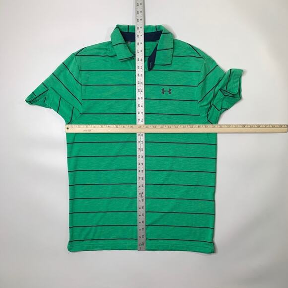 Under Armour Polo Shirt Mens M Medium Kiwi Green Heatgear Loose Fit Striped Golf - Picture 3 of 12